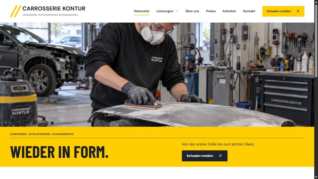 Bildschirmansicht der Webseite Carrosserie Kontur