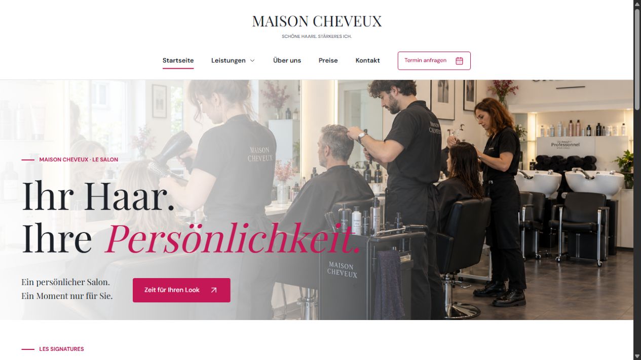 Bildschirmansicht der Webseite Maison Cheveux