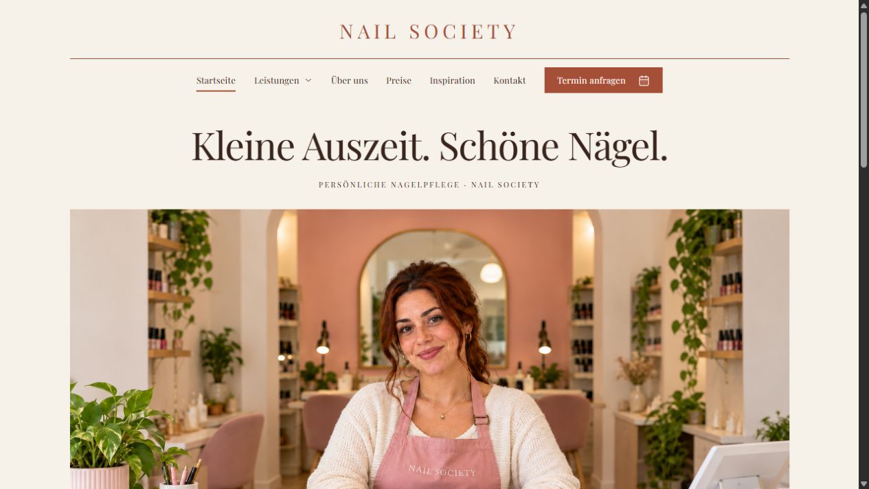Bildschirmansicht der Webseite Nail Society