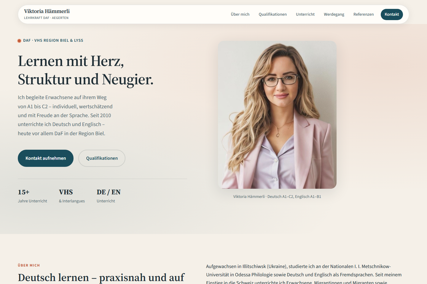Bildschirmansicht der Webseite Die Lehrerin
