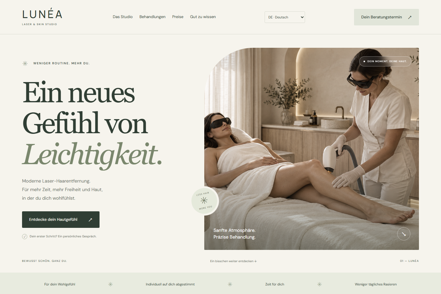 Bildschirmansicht der Webseite Haarentfernung · LUNÉA